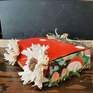 Festive Red and Green Accent Box with Floral Decor